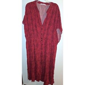 Studio Untold Red Leopard Short Sleeve V-neck Long Dress Sz 24/26